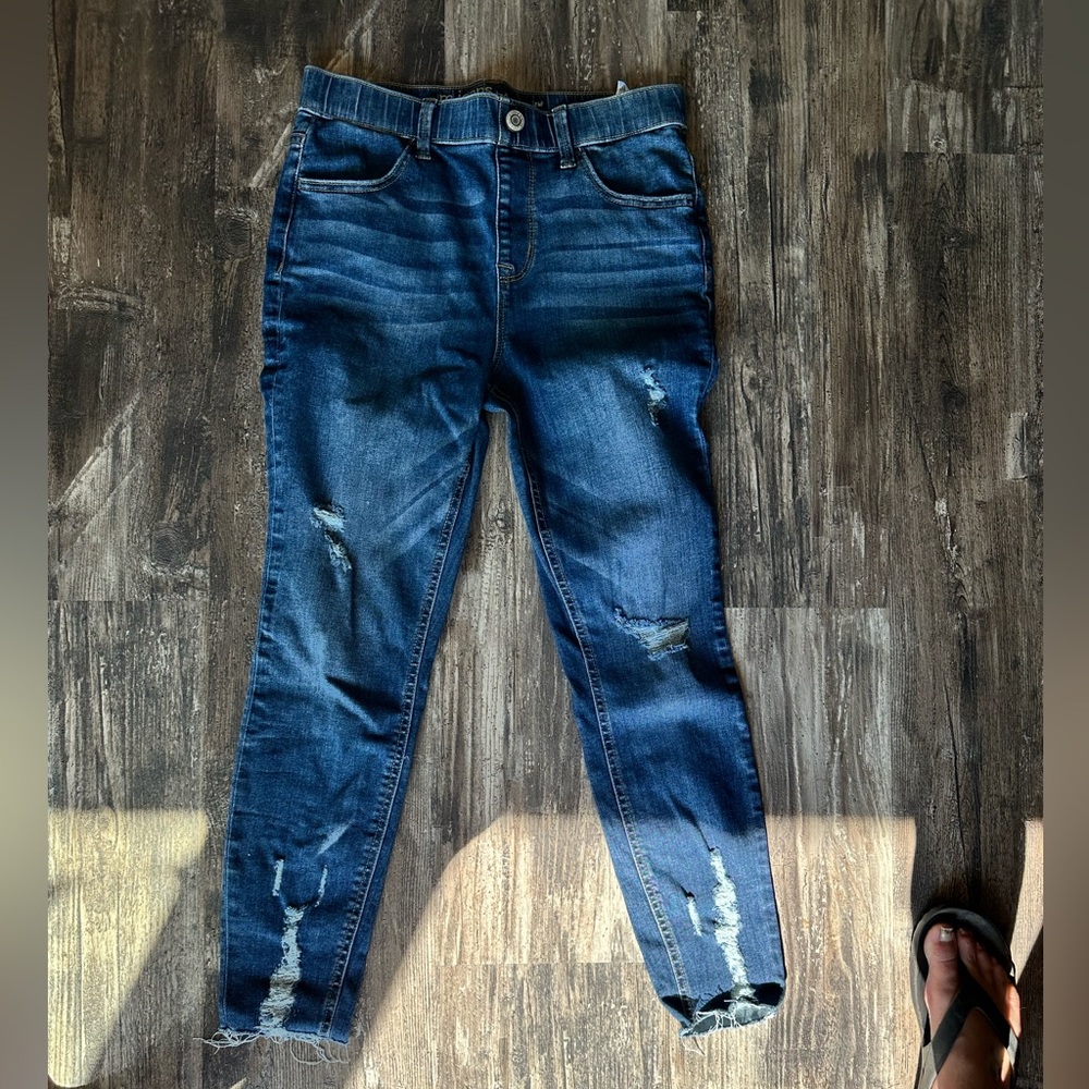 Maurices Dark Blue Distressed Ankle Jeans